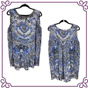 Alfani Sleeveless Sequin Detail Paisley & Floral Tunic Blouse Tank Size 12